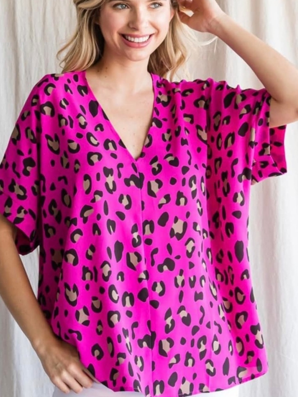 JODIFL Hot Pink Leopard V-Neck Tunic
